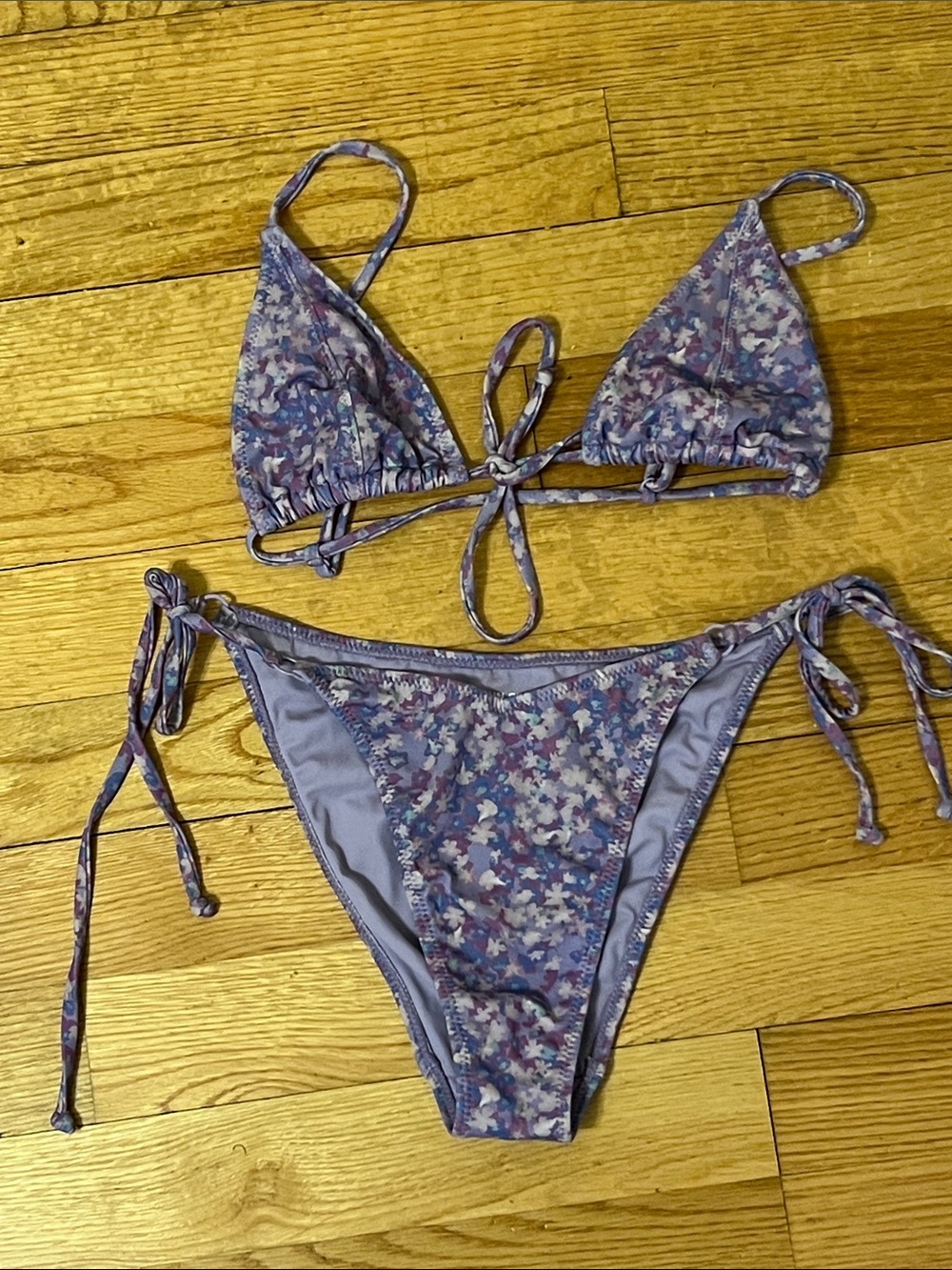 PacSun Lavender Floral Tie-Side Bikini Set